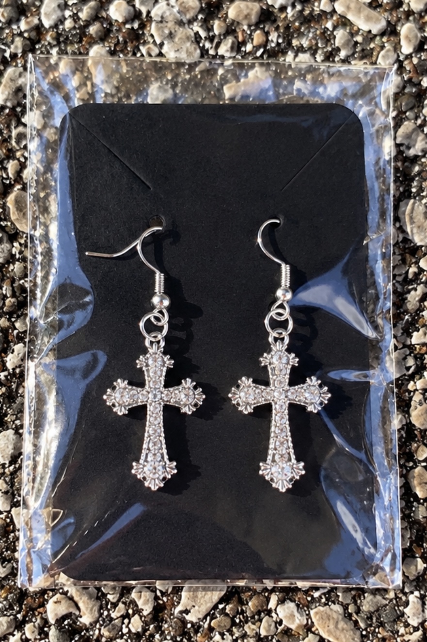 Faith silver crystal cross earrings