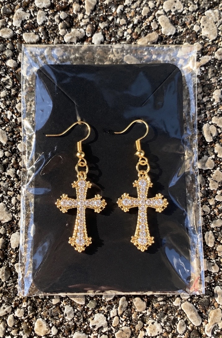 Golden Hour gold crystal cross earrings